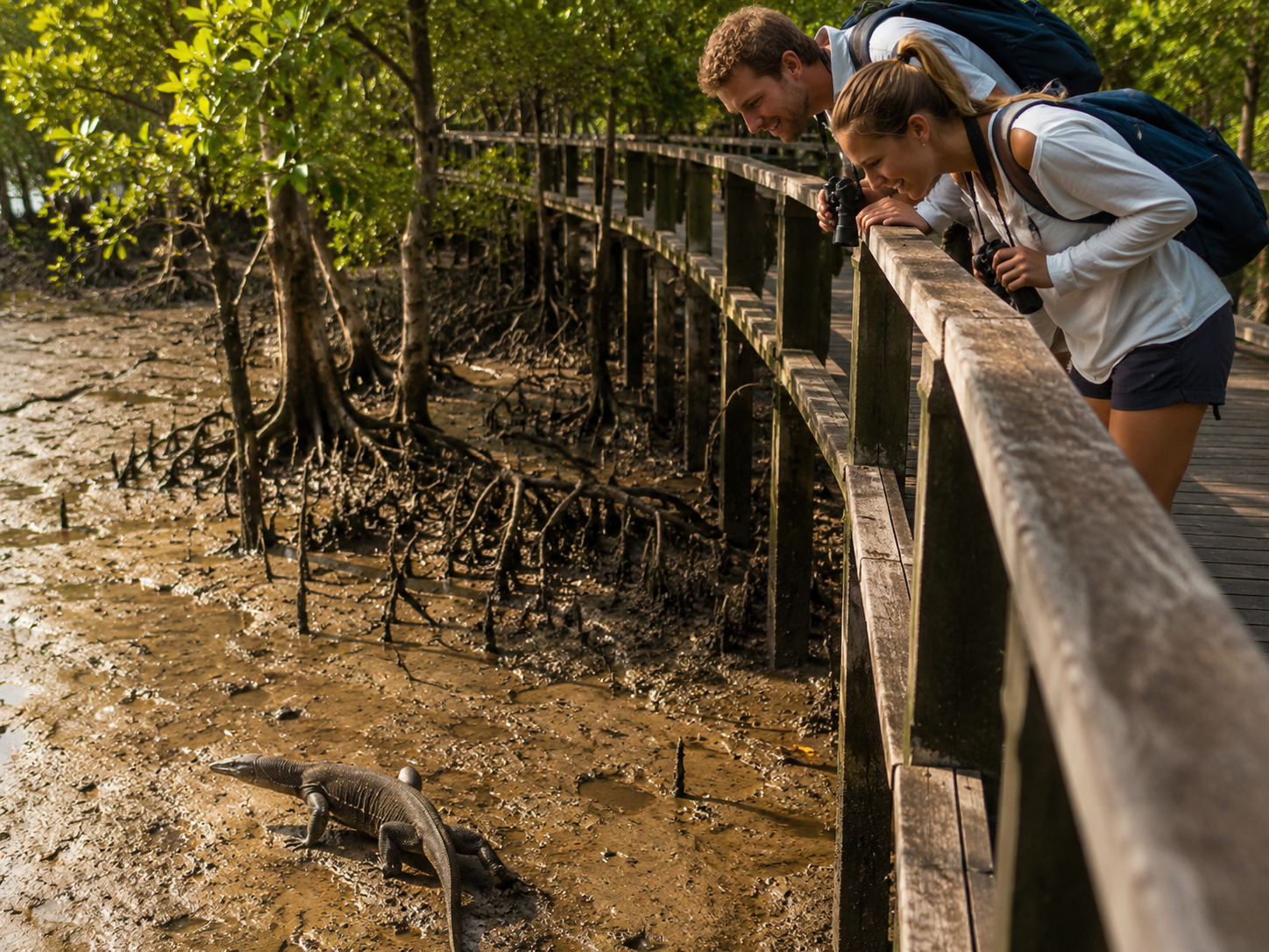 Sungei Buloh Wetland Reserve — mangroves, migratory birds, and boardwalk over tidal flats