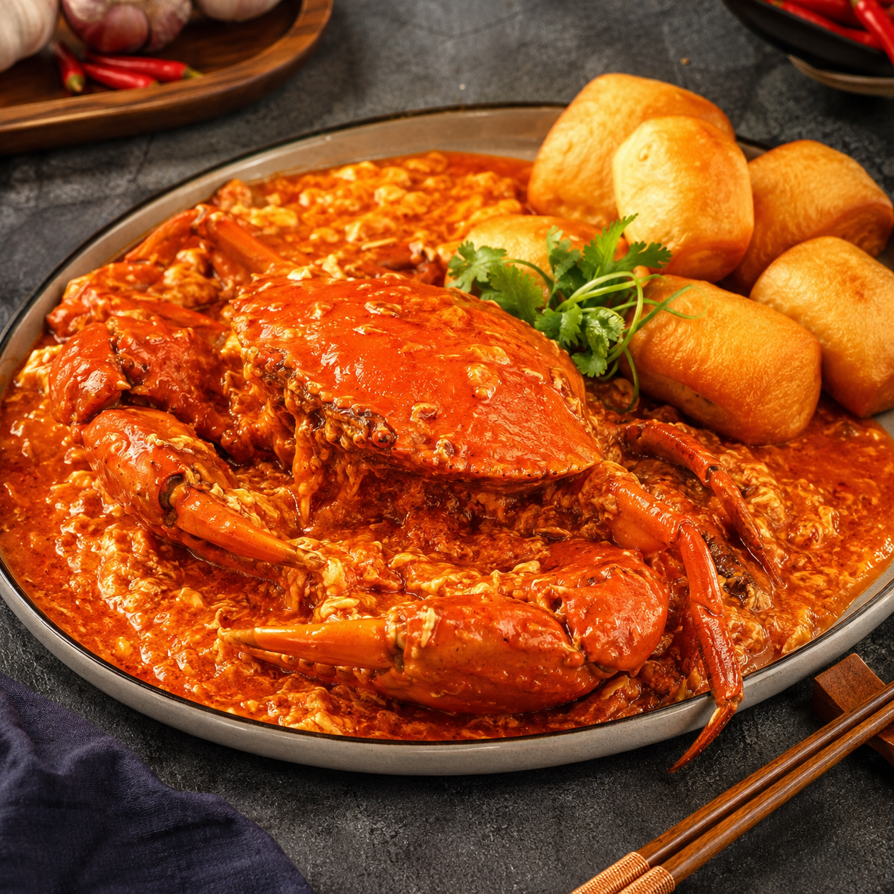 Singapore chilli crab with mantou buns